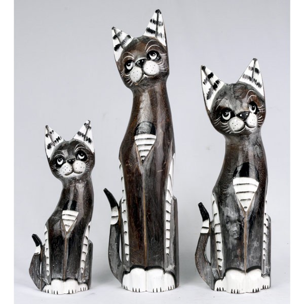 Wooden Set Of 3 Striped Cats - Click Image to Close
